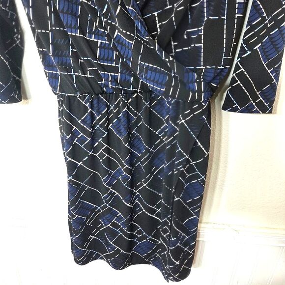 White House Black Market Career Navy Blue Geometric Knee Length Dress Size SM - Picture 5 of 10